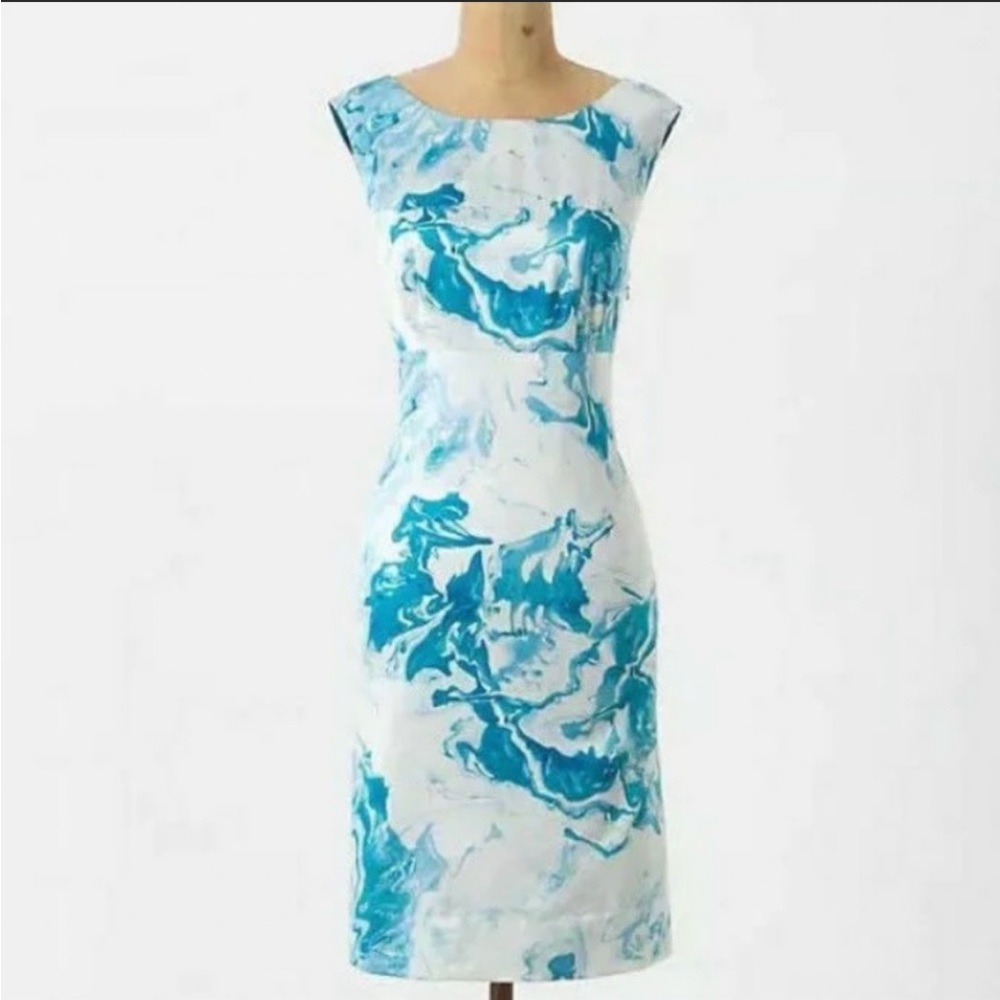 NWT Anthropologie Maeve Silk marble Waters Wave Shift Dress Size 6